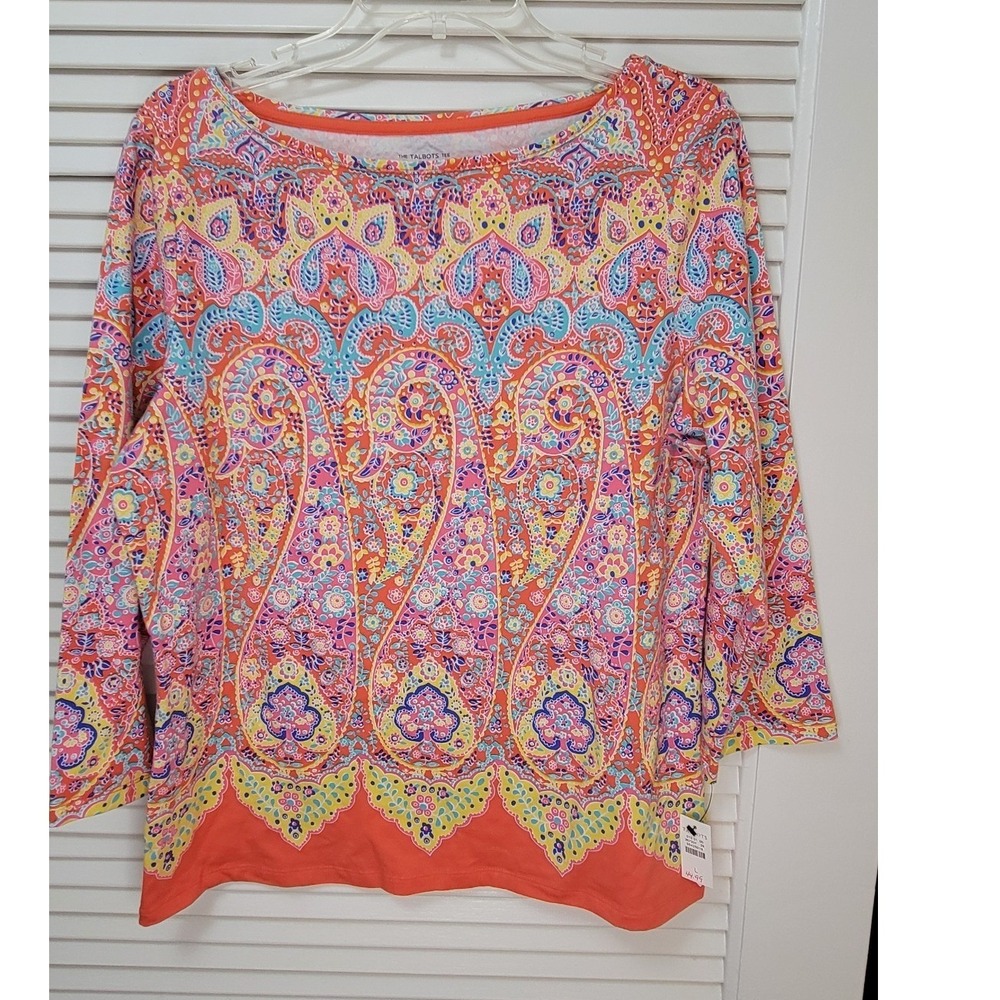 Pink Paisley Talbots NWT Soft Comfy Tee Womens Large Colorful Unique Design